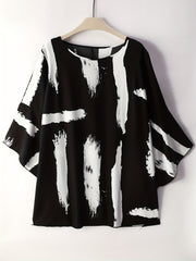 Bell Sleeve Brush Print Mini Dress
