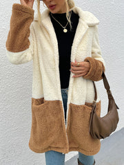 Women's Velvet Lapel Jacket Sweater with Large Pockets