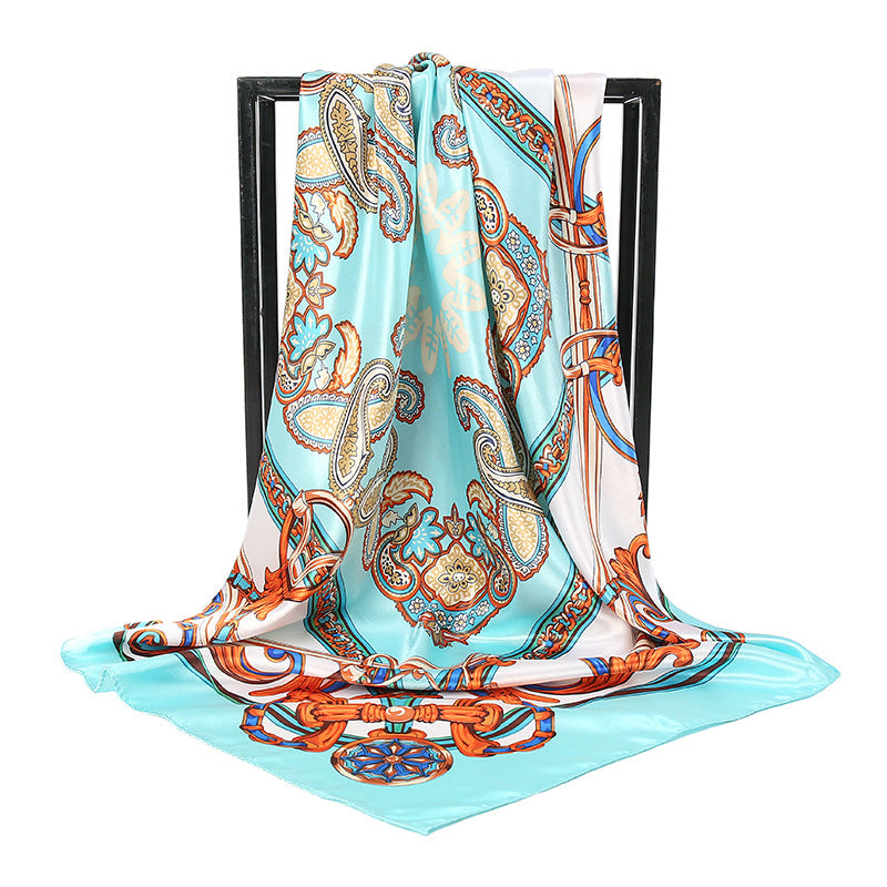 Square Large Satin Scarf Silk Shawl Paisley Print Classic Travel Beach Towel
