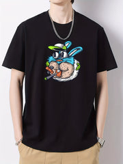 Cartoon Rabbit Print Men's Cotton Graphic Crew Neck Active T shirt