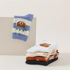 5 Pairs Cartoon Bear Print Socks Women's Stockings