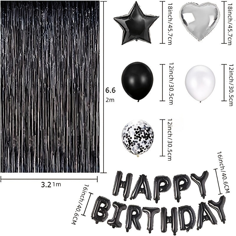 Happy Birthday Balloon Banner & Set with Foil Fringe Curtains