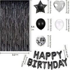 Happy Birthday Balloon Banner & Set with Foil Fringe Curtains