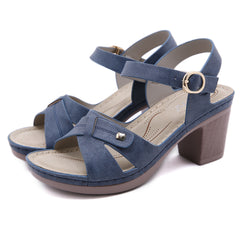 Faux Leather Ankle Straps Open Toe Sandals with Buckle Heel