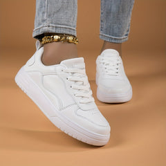 Women's Solid Lace-Up Skate Shoes Flat Sneakers