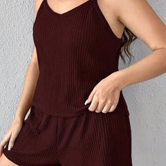 Waffle Knit V Neck Cami Top & Shorts Lounge Set