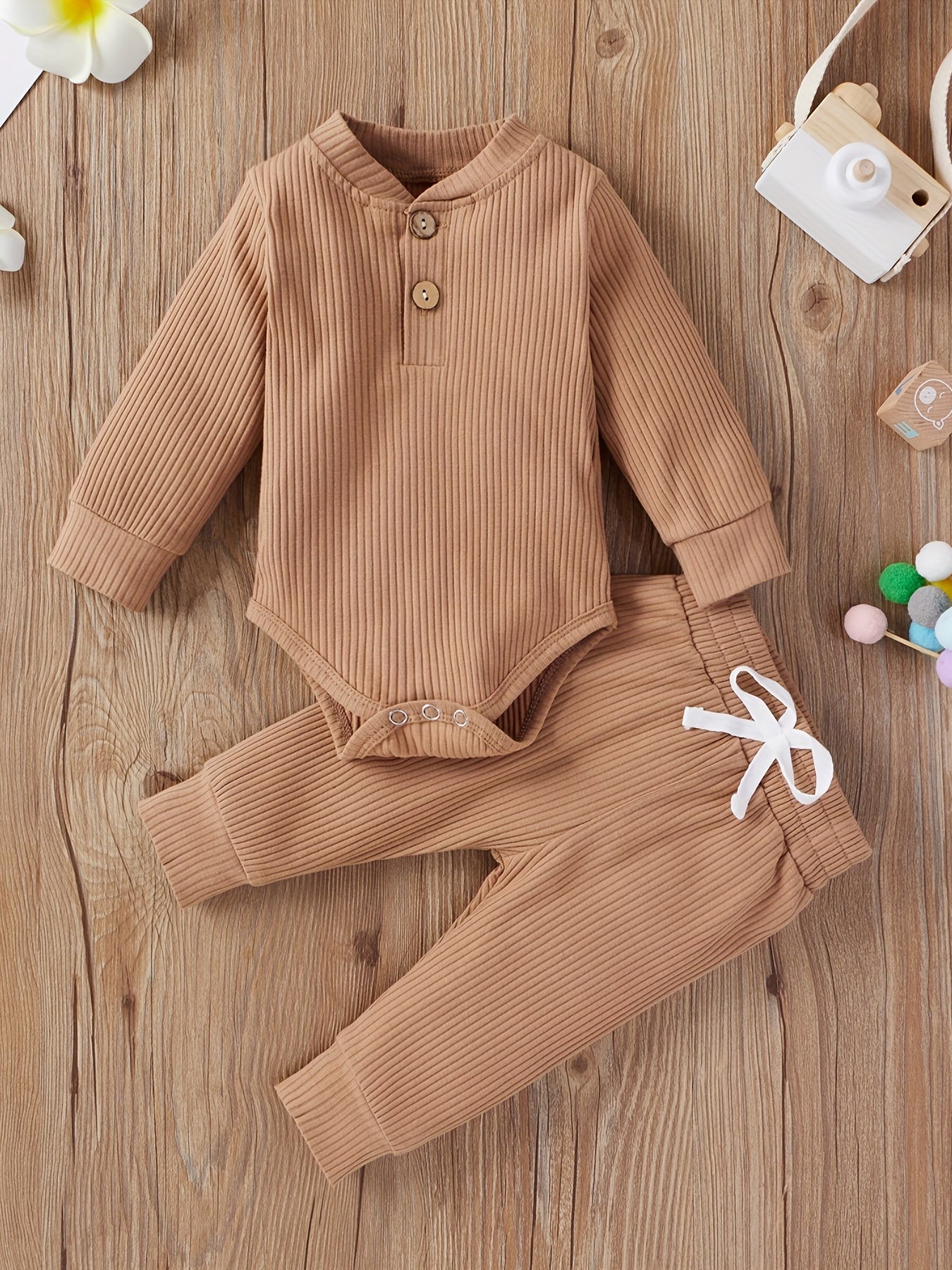 2pcs Baby Boys Girls Long Sleeve Onesie & Pants Set