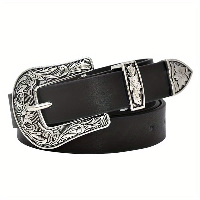 Vintage PU Leather Wide Belt Carved Buckle Plus Size Dress Girdle