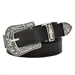 Vintage PU Leather Wide Belt Carved Buckle Plus Size Dress Girdle