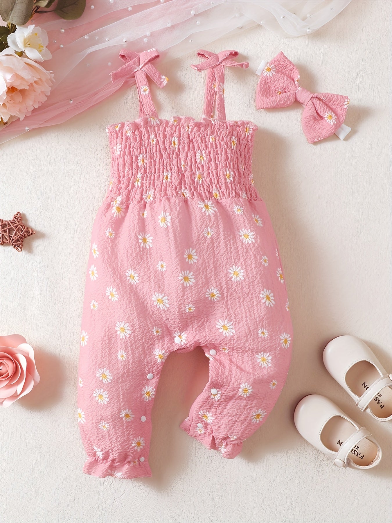 Baby Girls Off Shoulder Sleeveless Bib Pants Jumpsuit Headband Floral Printed