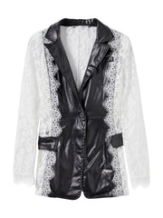 Lace Stitching Lapel Collar Blazer Jacket for Wedding & Party