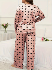 Heart & Polka Dot Print Long Sleeve Pajamas Set