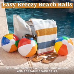 3pc Large 10" Inflatable Beach Balls Heavy Duty Pool Toys Classic Rainbow C