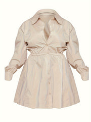 Solid Button Up Long Sleeve Shirt Dress