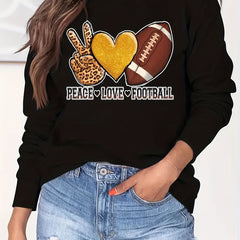 Peace Love Football Print Loose Sweatshirt
