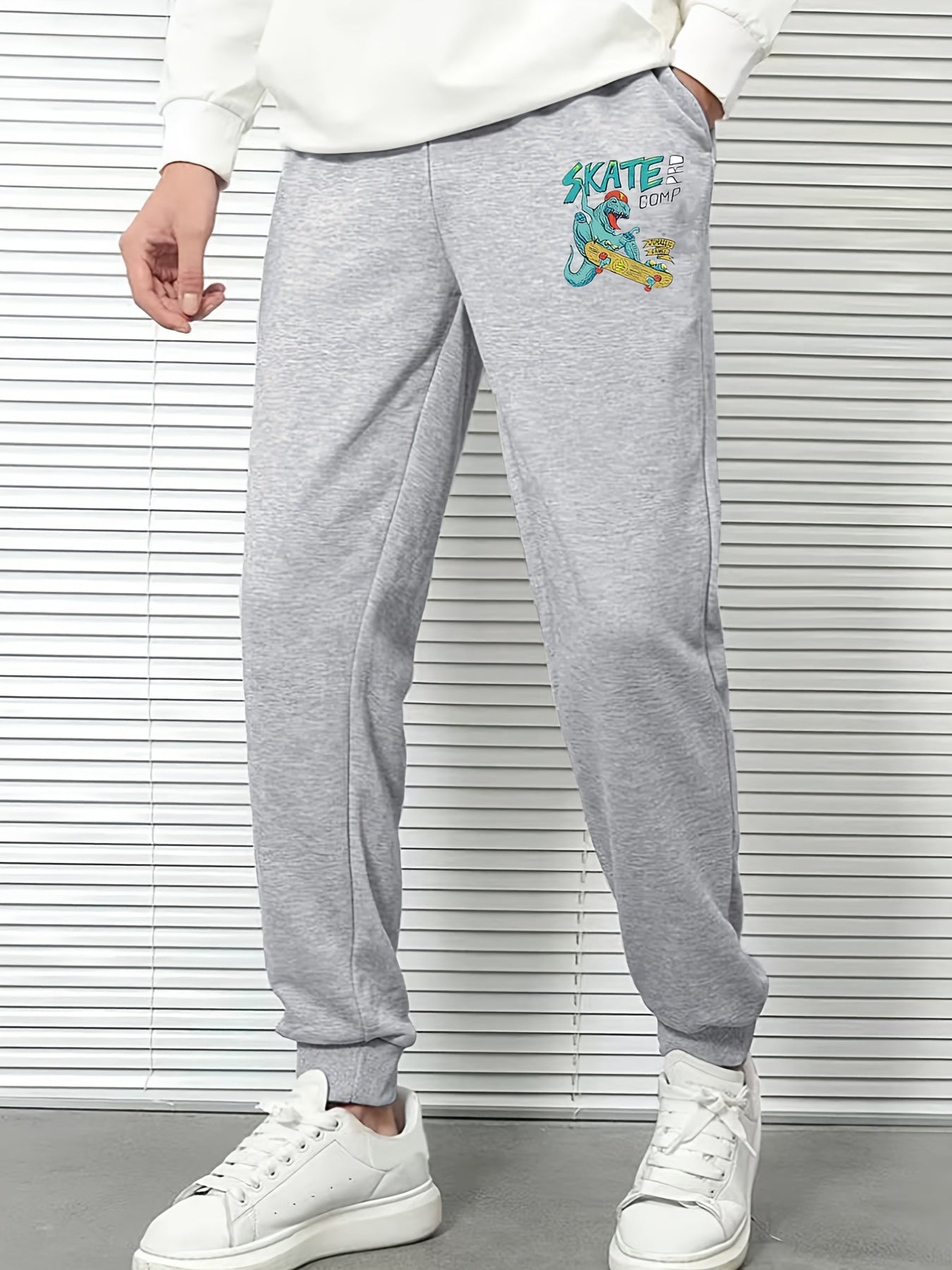 Cartoon Print Men's Sweatpants Solid Drawstring