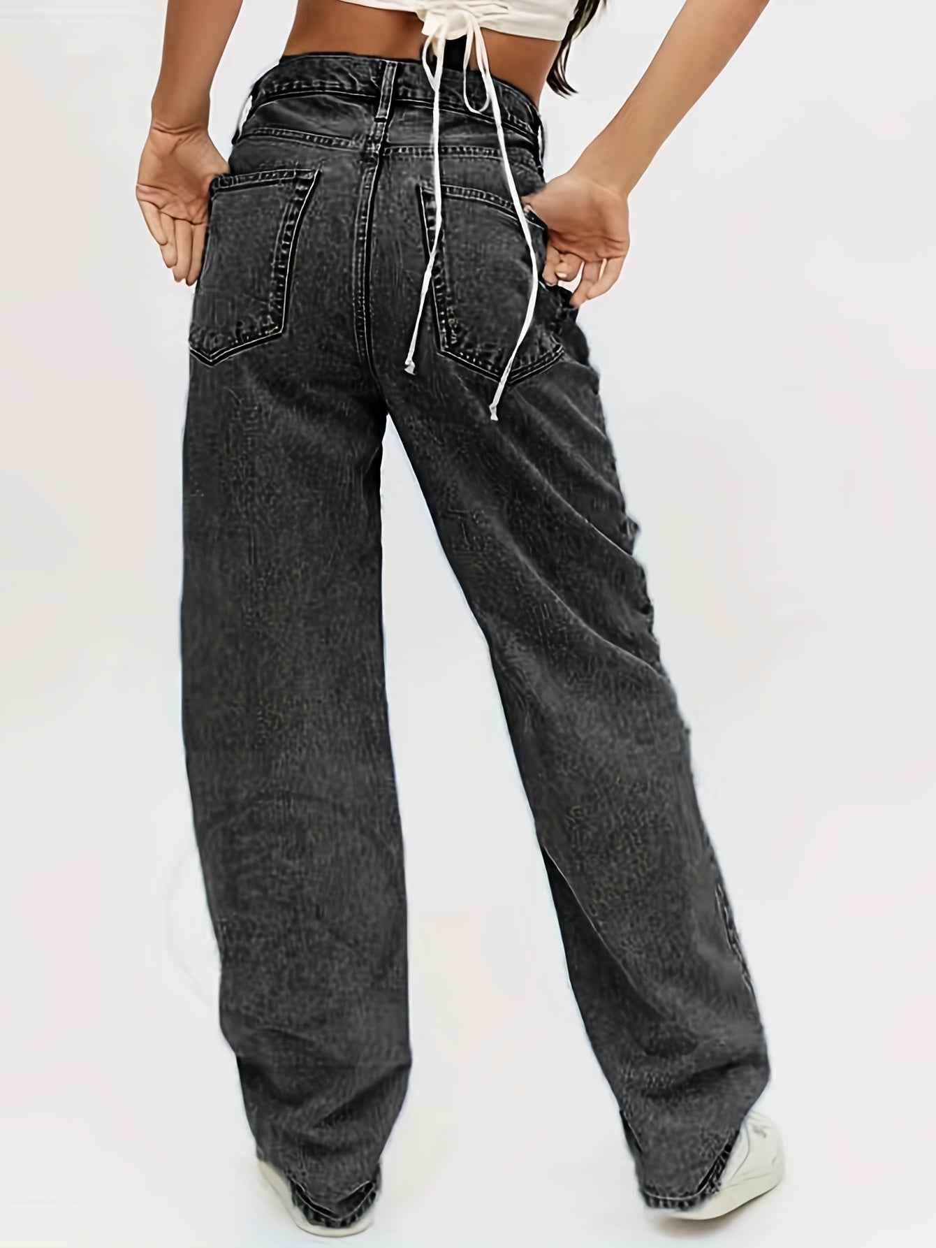 Distressed Wide Leg Jeans Women's Denim Jeans