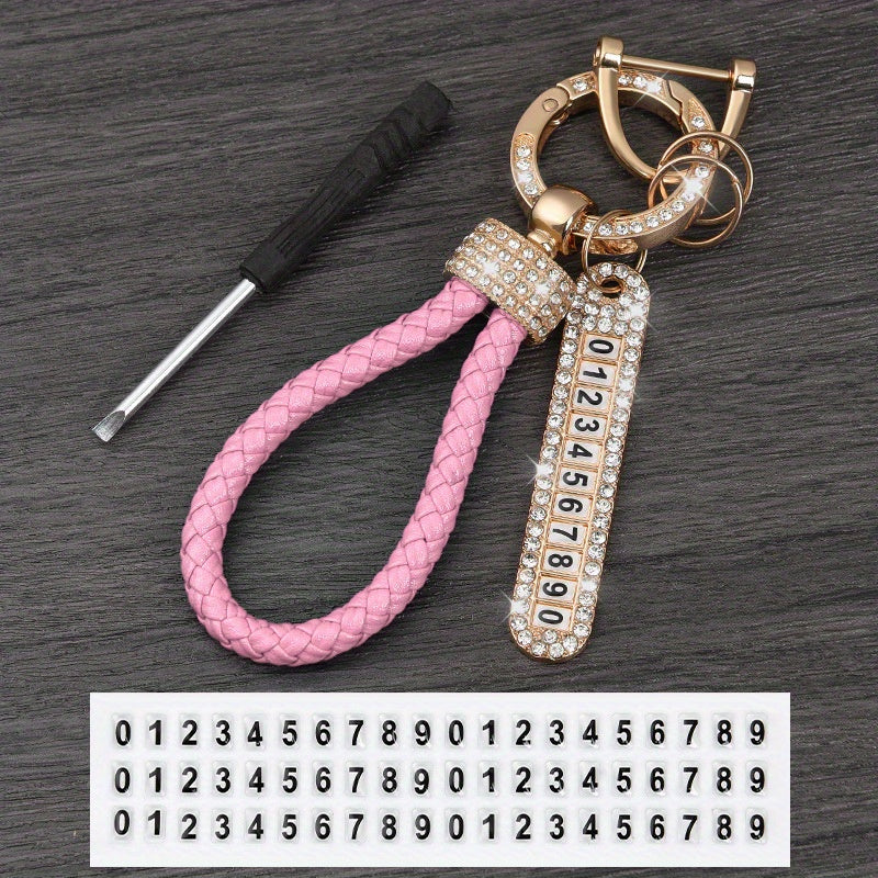 Anti Lost Car Keychains With Phone Number & Bling Diamond