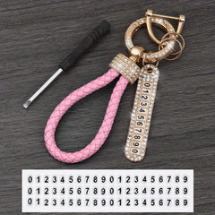 Anti Lost Car Keychains With Phone Number & Bling Diamond