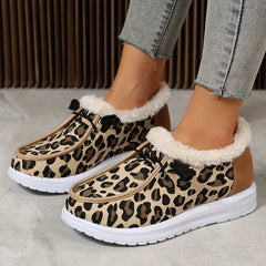 Leopard Print Snow Shoes Women's Winter Ankle Boots