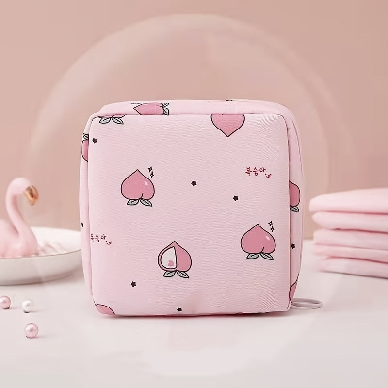 Cartoon Print Sanitary Napkin Bag with Zipper