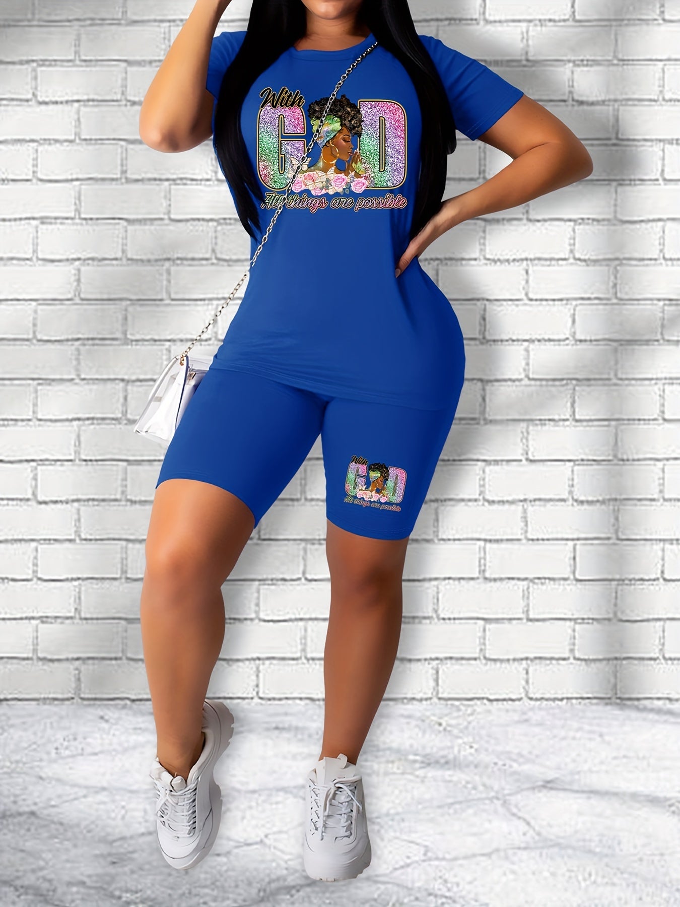Casual Two Piece Set Matching T shirt & Biker Shorts Outfits