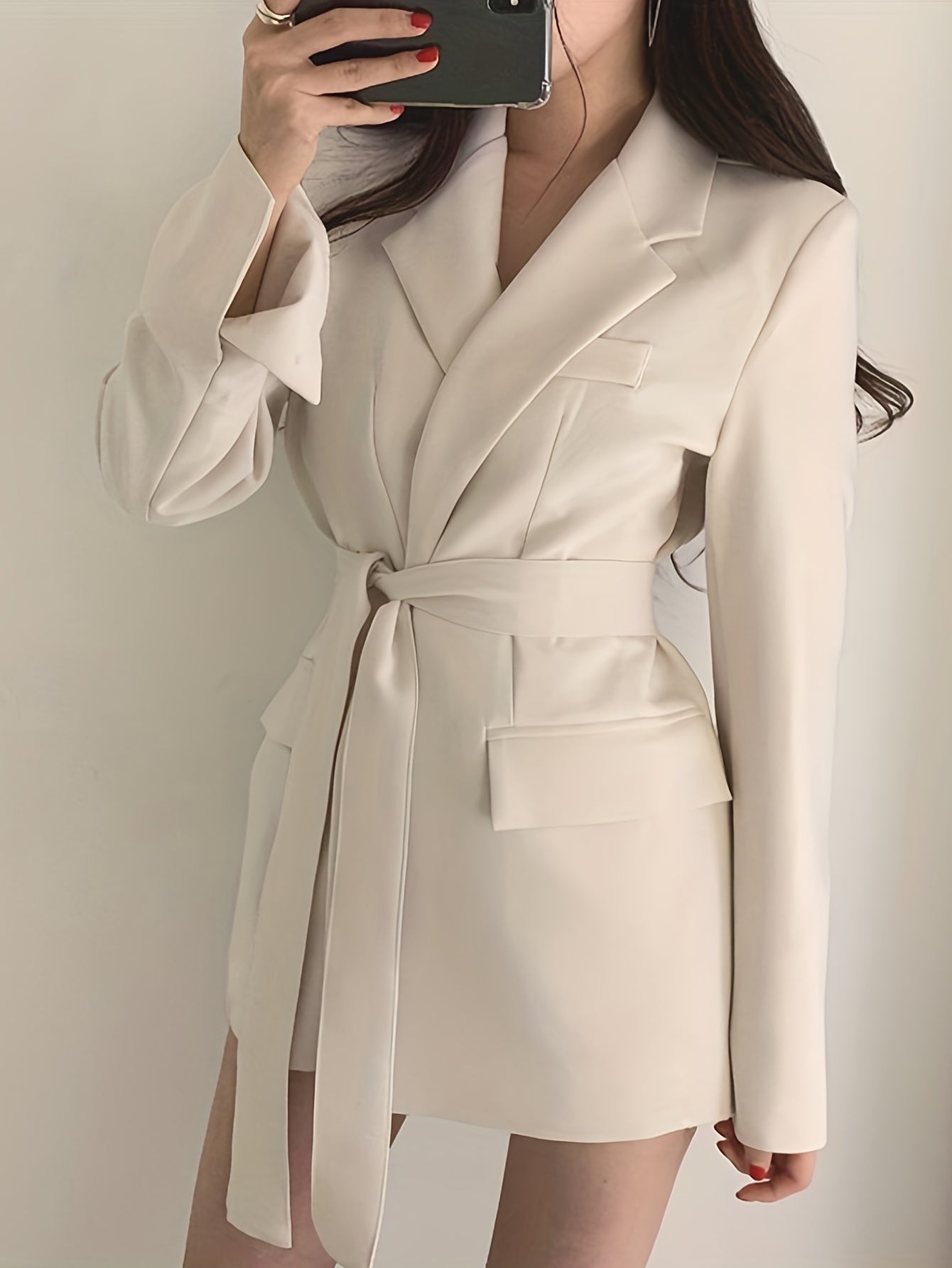 Solid Lapel Blazer Long Sleeve Work Office Outerwear Women's Clothing