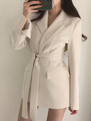 Solid Lapel Blazer Long Sleeve Work Office Outerwear Women's Clothing