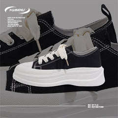 HUANQIU Canvas Shoes Women Thick Platform Breathable Low Sneakers