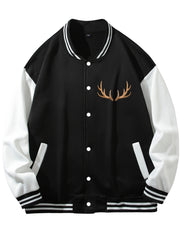 Men's Casual Block Baseball Jacket With Antlers Print
