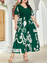 Colorblock Butterfly Sleeve Maxi Dress With Belt