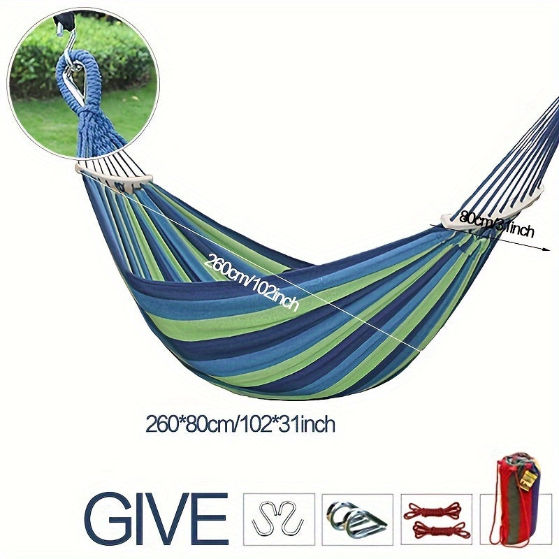Anti Rollover Canvas Hammock with Curved Wooden Stick, Outdoor Leisure Hammock