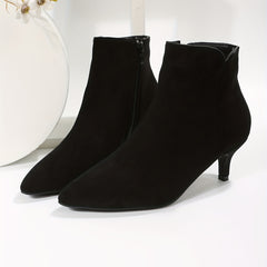 Solid Kitten Heel Ankle Boots Point Toe Side Zipper