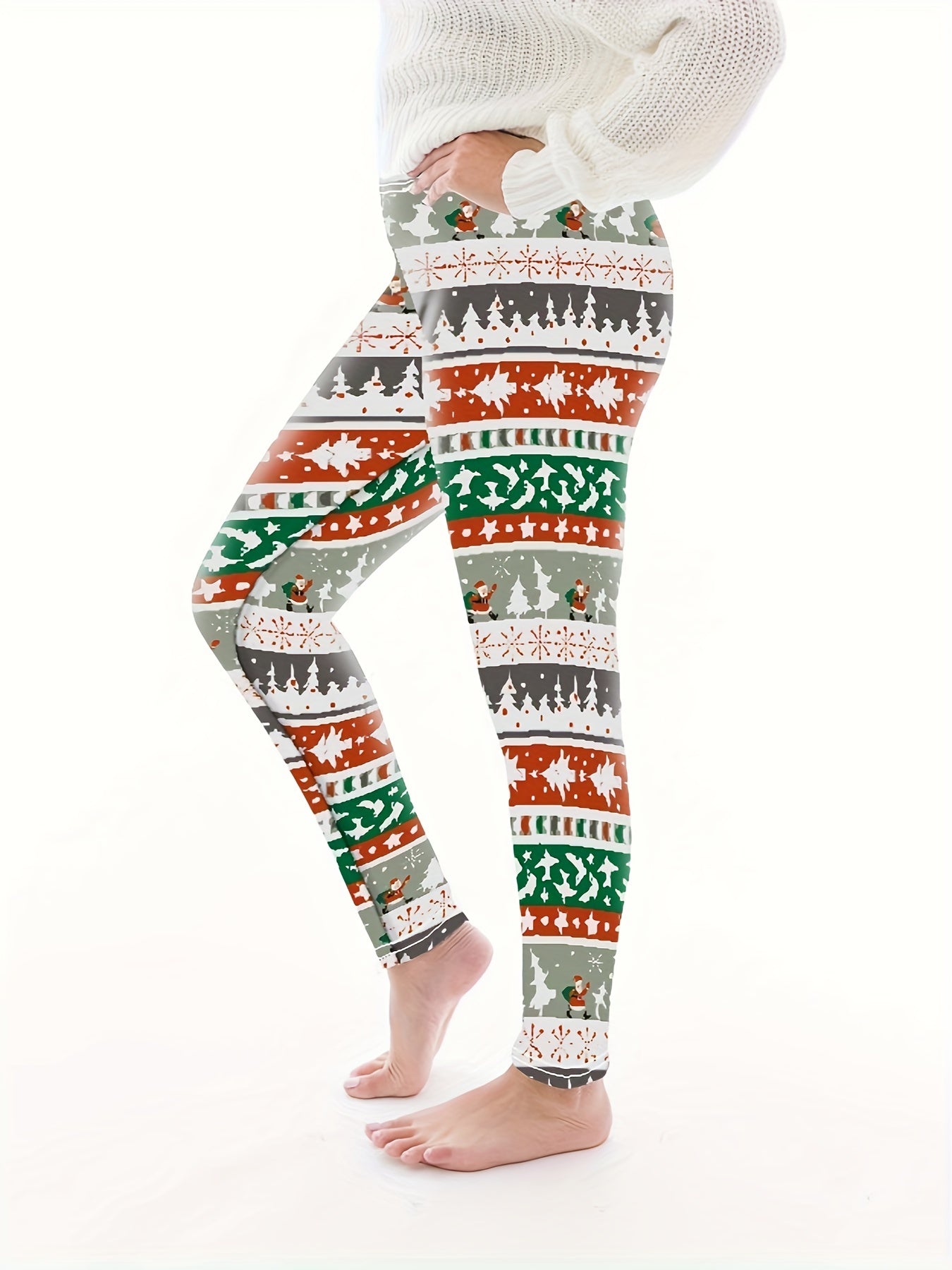 Women's Plus Christmas Leggings - Christmas Tree & Santa Print
