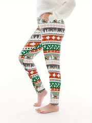 Women's Plus Christmas Leggings - Christmas Tree & Santa Print