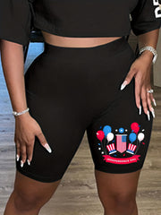 Women's Plus Flag Print High Rise Biker Shorts