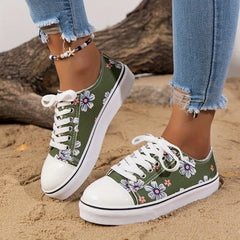 Women's Printed Canvas Lace-Up Sneakers Lightweight Comfortable Shoes