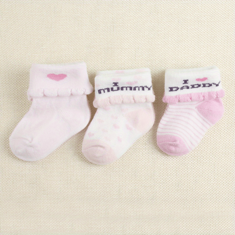 3 Pairs I Love Dad & Mom Socks Girls 0-3 Months
