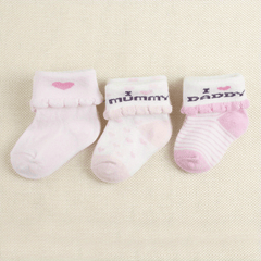 3 Pairs I Love Dad & Mom Socks Girls 0-3 Months