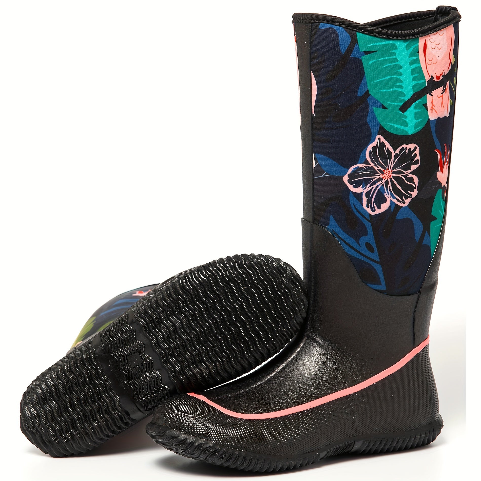 Forest Animal Print Rain Boots for Women Warm Neoprene Rubber Material