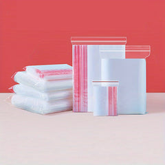 50pcs Ziplock Bags Transparent PE Plastic Red Edges Food Tea Fruit Vegeta
