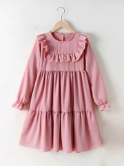 Girls Pink Lace Ruffle Patchwork Dress