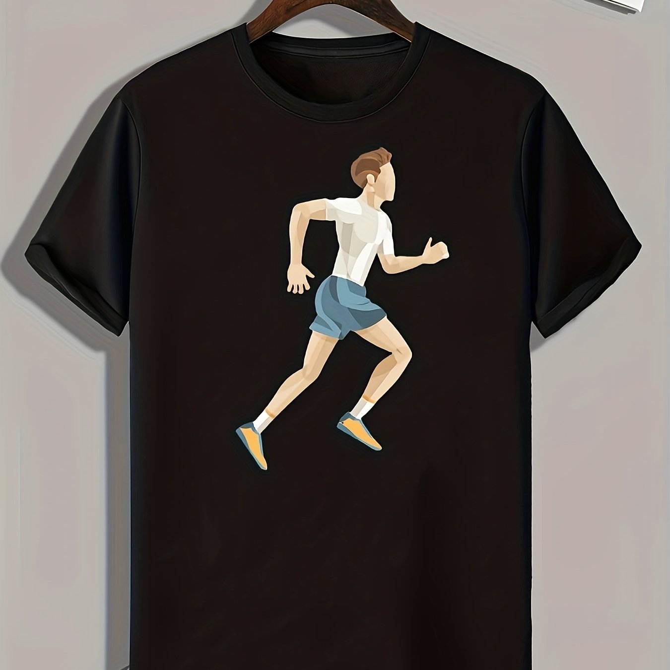 Running Man Print Men's Graphic T-shirt for Summer