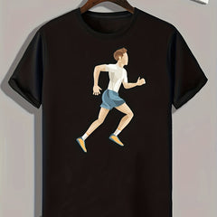 Running Man Print Men's Graphic T-shirt for Summer