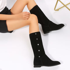 Women's Mid Calf Buckle Boots Flat Round Toe Comfort Non Slip Shoes
