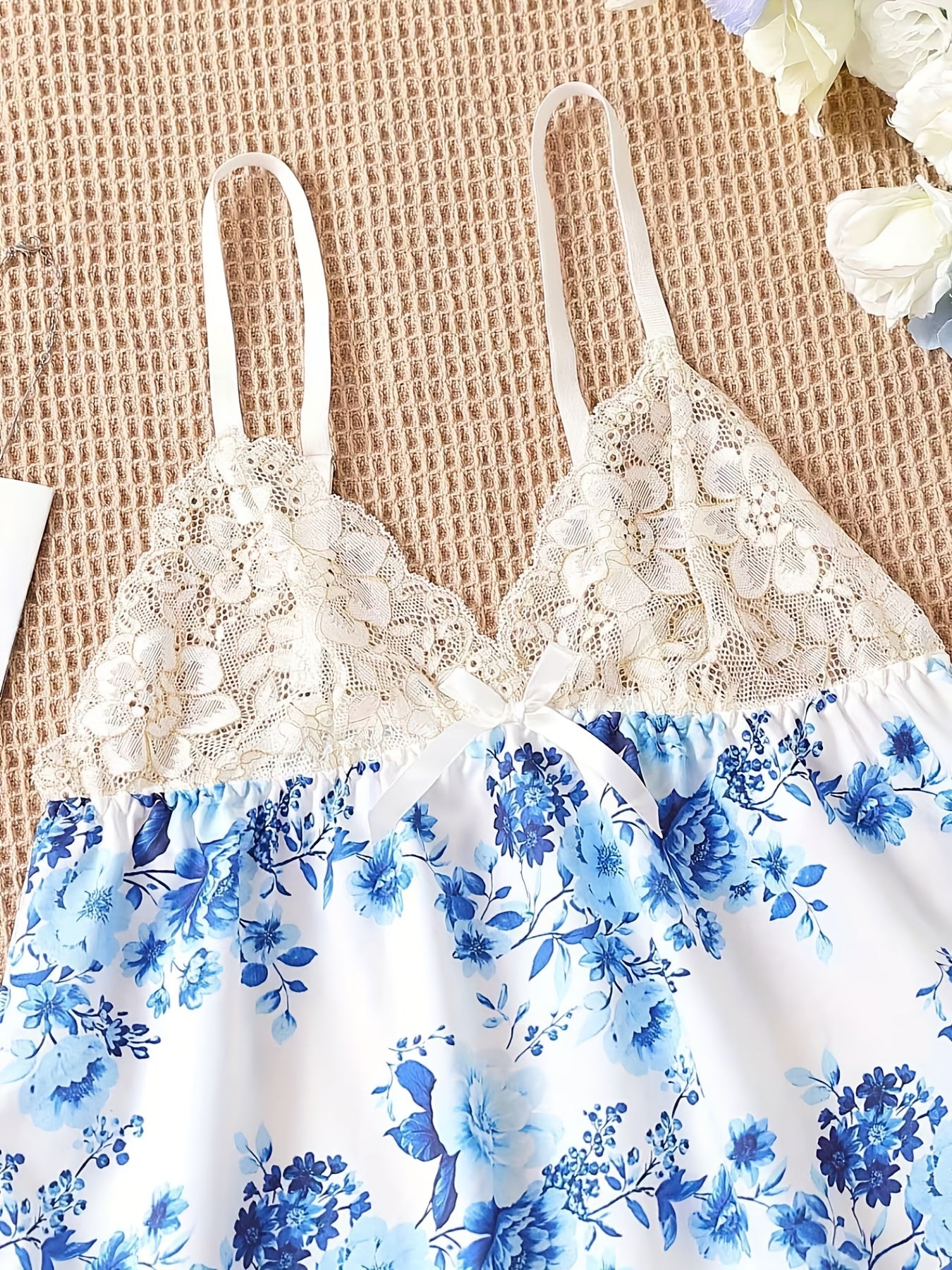 Floral Print Slip Nightdress with Lace Detail