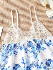 Floral Print Slip Nightdress with Lace Detail