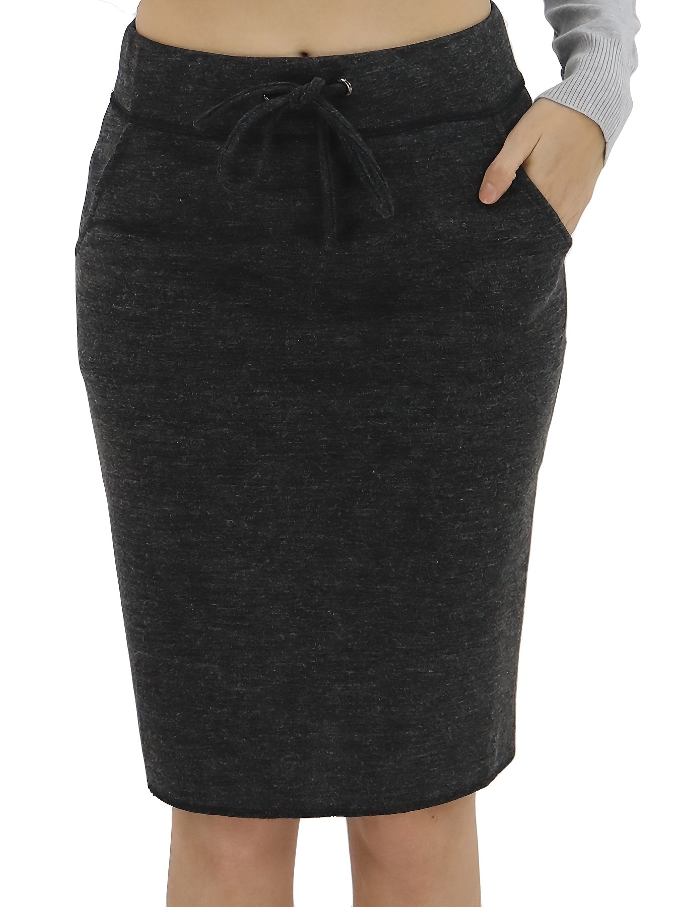 Drawstring Pocket Pencil Skirt High Waist Fall & Winter