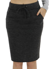 Drawstring Pocket Pencil Skirt High Waist Fall & Winter