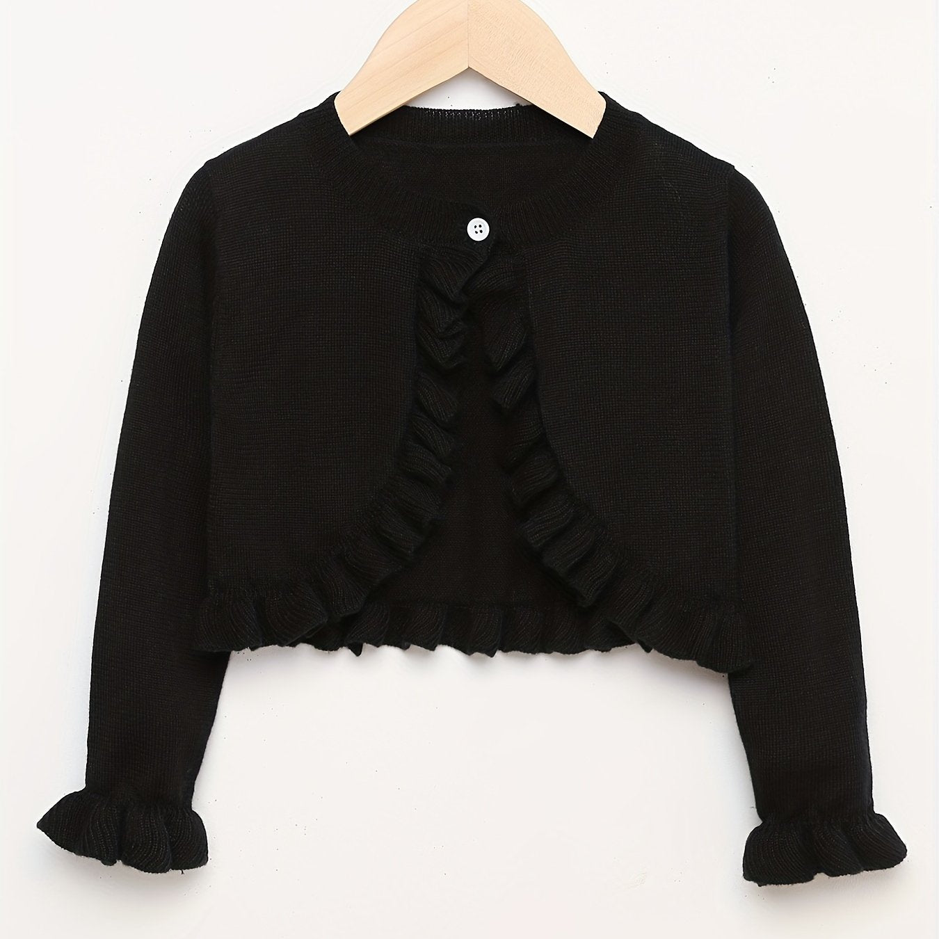 Girls' Knit Cardigan Single Button Flounce Cuff Long Sleeve Thin Cardigan